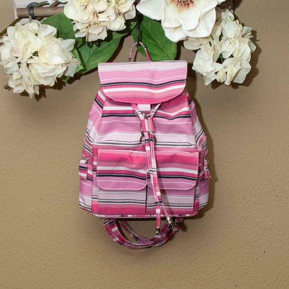 Handbags - NWOT Pink and White Striped Canvas Backpack